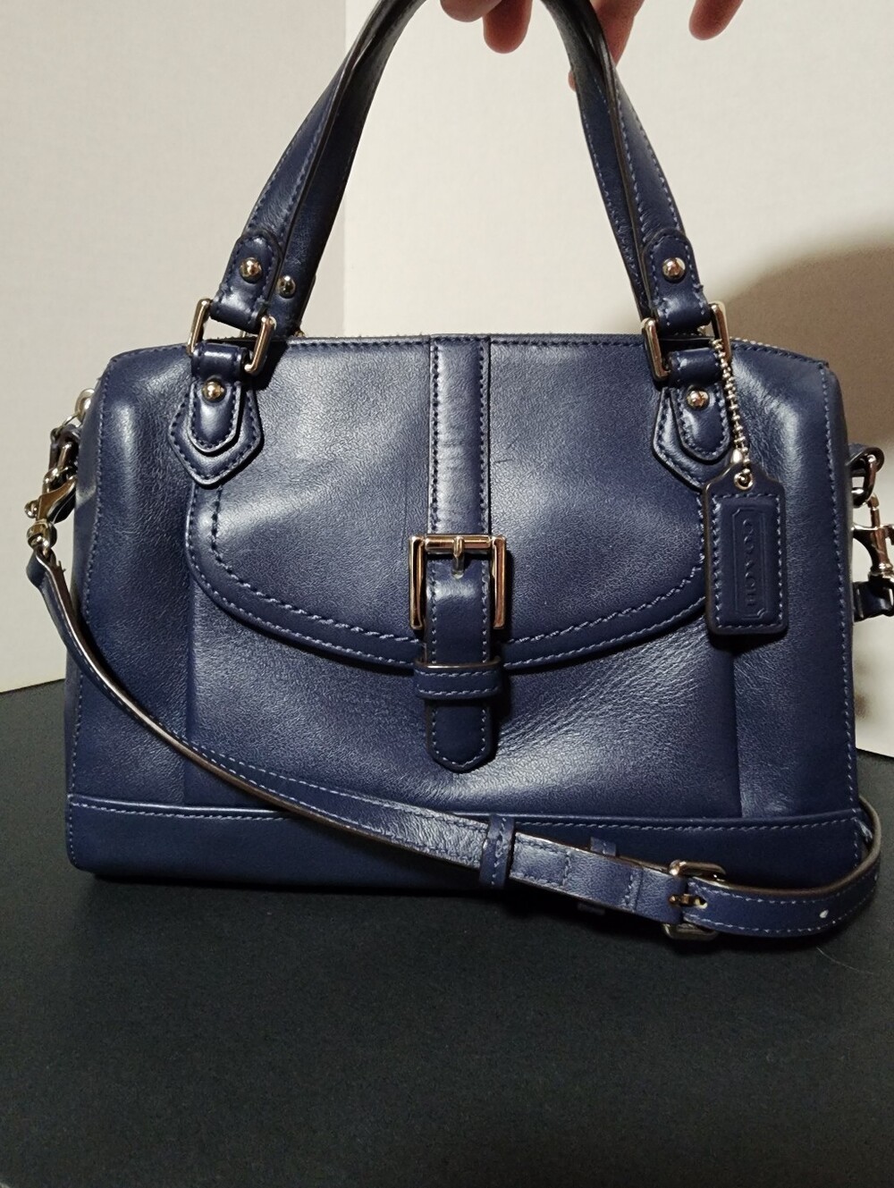 Coach Mini Bleecker 2Way Zip Top Satchel, Navy Blue, EUC
